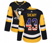 Women Adidas Pittsburgh Penguins #43 Conor Sheary Authentic Black USA Flag Fashion NHL Jersey