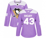 Women Adidas Pittsburgh Penguins #43 Conor Sheary Authentic Purple Fights Cancer Practice NHL Jersey