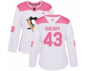 Women Adidas Pittsburgh Penguins #43 Conor Sheary Authentic White Pink Fashion NHL Jersey