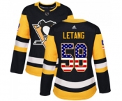 Women Adidas Pittsburgh Penguins #58 Kris Letang Authentic Black USA Flag Fashion NHL Jersey