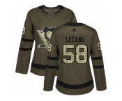 Women Adidas Pittsburgh Penguins #58 Kris Letang Green Salute to Service Stitched NHL Jersey