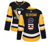Women Adidas Pittsburgh Penguins #6 Jamie Oleksiak Authentic Black USA Flag Fashion NHL Jersey