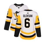 Women Adidas Pittsburgh Penguins #6 Jamie Oleksiak Authentic White Away NHL Jersey
