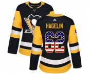 Women Adidas Pittsburgh Penguins #62 Carl Hagelin Authentic Black USA Flag Fashion NHL Jersey