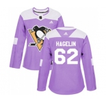 Women Adidas Pittsburgh Penguins #62 Carl Hagelin Authentic Purple Fights Cancer Practice NHL Jersey