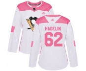 Women Adidas Pittsburgh Penguins #62 Carl Hagelin Authentic White Pink Fashion NHL Jersey