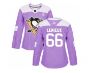 Women Adidas Pittsburgh Penguins #66 Mario Lemieux Purple Authentic Fights Cancer Stitched NHL Jersey
