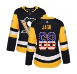 Women Adidas Pittsburgh Penguins #68 Jaromir Jagr Authentic Black USA Flag Fashion NHL Jersey