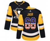 Women Adidas Pittsburgh Penguins #68 Jaromir Jagr Authentic Black USA Flag Fashion NHL Jersey