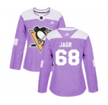 Women Adidas Pittsburgh Penguins #68 Jaromir Jagr Authentic Purple Fights Cancer Practice NHL Jersey