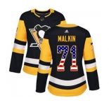 Women Adidas Pittsburgh Penguins #71 Evgeni Malkin Authentic Black USA Flag Fashion NHL Jersey