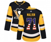 Women Adidas Pittsburgh Penguins #71 Evgeni Malkin Authentic Black USA Flag Fashion NHL Jersey