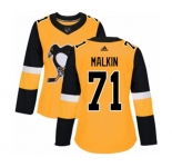 Women Adidas Pittsburgh Penguins #71 Evgeni Malkin Authentic Gold Alternate NHL Jersey