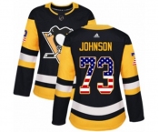 Women Adidas Pittsburgh Penguins #73 Jack Johnson Authentic Black USA Flag Fashion NHL Jersey