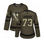 Women Adidas Pittsburgh Penguins #73 Jack Johnson Authentic Green Salute to Service NHL Jersey
