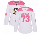 Women Adidas Pittsburgh Penguins #73 Jack Johnson Authentic White Pink Fashion NHL Jersey