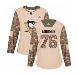 Women Adidas Pittsburgh Penguins #76 Calen Addison Authentic Camo Veterans Day Practice NHL Jersey