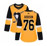 Women Adidas Pittsburgh Penguins #76 Calen Addison Authentic Gold Alternate NHL Jersey