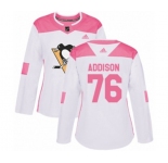 Women Adidas Pittsburgh Penguins #76 Calen Addison Authentic White Pink Fashion NHL Jersey