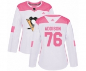Women Adidas Pittsburgh Penguins #76 Calen Addison Authentic White Pink Fashion NHL Jersey