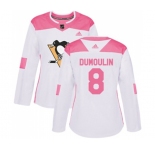 Women Adidas Pittsburgh Penguins #8 Brian Dumoulin Authentic White Pink Fashion NHL Jersey