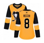 Women Adidas Pittsburgh Penguins #8 Mark Recchi Authentic Gold Alternate NHL Jersey