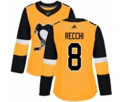 Women Adidas Pittsburgh Penguins #8 Mark Recchi Authentic Gold Alternate NHL Jersey