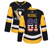 Women Adidas Pittsburgh Penguins #81 Phil Kessel Authentic Black USA Flag Fashion NHL Jersey