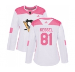 Women Adidas Pittsburgh Penguins #81 Phil Kessel Authentic White Pink Fashion NHL Jersey