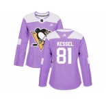 Women Adidas Pittsburgh Penguins #81 Phil Kessel Purple Authentic Fights Cancer Stitched NHL Jersey