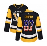 Women Adidas Pittsburgh Penguins #87 Sidney Crosby Authentic Black USA Flag Fashion NHL Jersey