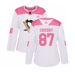 Women Adidas Pittsburgh Penguins #87 Sidney Crosby Authentic White Pink Fashion NHL Jersey
