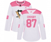 Women Adidas Pittsburgh Penguins #87 Sidney Crosby Authentic White Pink Fashion NHL Jersey