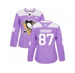 Women Adidas Pittsburgh Penguins #87 Sidney Crosby Purple Authentic Fights Cancer Stitched NHL Jersey