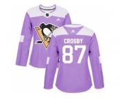 Women Adidas Pittsburgh Penguins #87 Sidney Crosby Purple Authentic Fights Cancer Stitched NHL Jersey