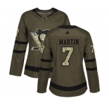 Women Reebok Pittsburgh Penguins #7 Paul Martin Authentic Green Salute to Service NHL Jersey