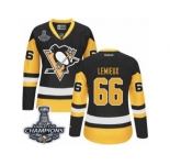 Women's Reebok Pittsburgh Penguins #66 Mario Lemieux Premier Black Gold Third 2017 Stanley Cup Champions NHL Jersey