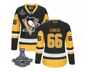 Women's Reebok Pittsburgh Penguins #66 Mario Lemieux Premier Black Gold Third 2017 Stanley Cup Champions NHL Jersey