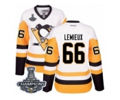 Women's Reebok Pittsburgh Penguins #66 Mario Lemieux Premier White Away 2017 Stanley Cup Champions NHL Jersey