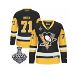 Women's Reebok Pittsburgh Penguins #71 Evgeni Malkin Authentic Black Gold Third 2017 Stanley Cup Final NHL Jersey