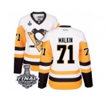 Women's Reebok Pittsburgh Penguins #71 Evgeni Malkin Authentic White Away 2017 Stanley Cup Final NHL Jersey