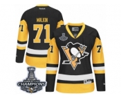 Women's Reebok Pittsburgh Penguins #71 Evgeni Malkin Premier Black Gold Third 2017 Stanley Cup Champions NHL Jersey