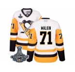 Women's Reebok Pittsburgh Penguins #71 Evgeni Malkin Premier White Away 2017 Stanley Cup Champions NHL Jersey