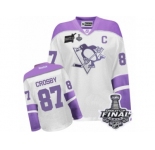 Women's Reebok Pittsburgh Penguins #87 Sidney Crosby Premier White Purple Thanksgiving Edition 2017 Stanley Cup Final NHL Jersey