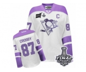 Women's Reebok Pittsburgh Penguins #87 Sidney Crosby Premier White Purple Thanksgiving Edition 2017 Stanley Cup Final NHL Jersey