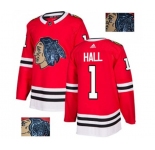 Adidas Chicago Blackhawks #1 Glenn Hall Authentic Red Fashion Gold NHL Jersey