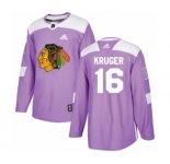 Adidas Chicago Blackhawks #16 Marcus Kruger Authentic Purple Fights Cancer Practice NHL Jersey