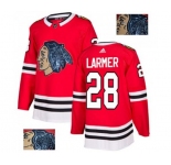 Adidas Chicago Blackhawks #28 Steve Larmer Authentic Red Fashion Gold NHL Jersey