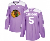 Adidas Chicago Blackhawks #5 Adam Clendening Authentic Purple Fights Cancer Practice NHL Jersey