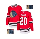 Men Adidas Chicago Blackhawks #20 Brandon Saad Red Home Authentic Fashion Gold Stitched NHL Jersey